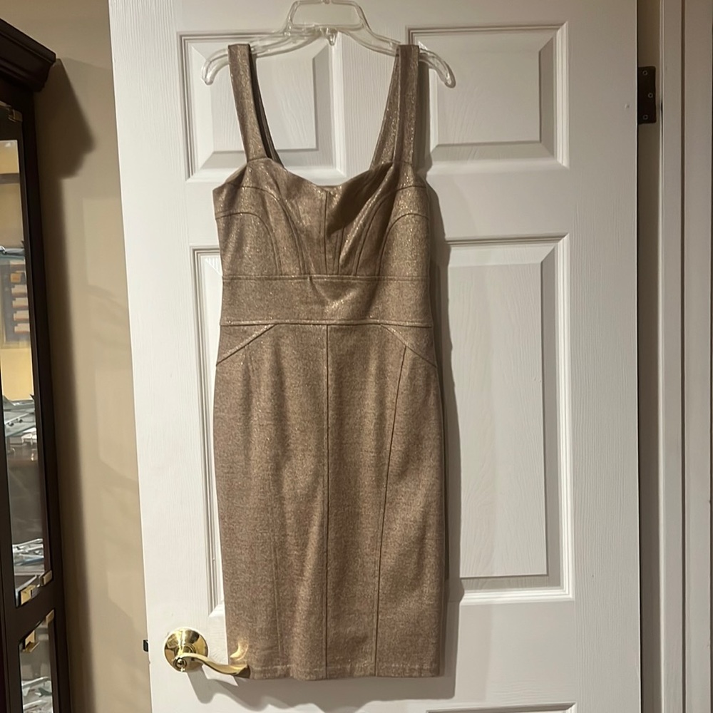 Diane von Furstenburg Jiwon gold metallic sheath dress